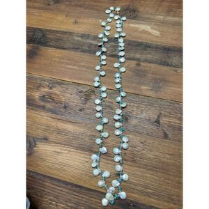 17” Baroque Coin Pearl Necklace Quartz Turquoise 14K Gold Clasp Beads 78.84g